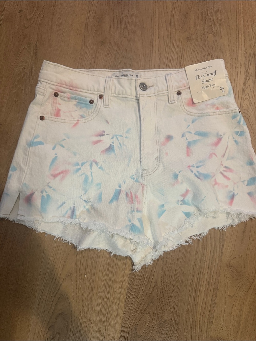 Abercrombie & Fitch White Tie-Dye High-Rise Cutoff Denim Shorts